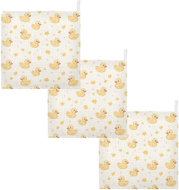 vvfelixl Baby Muslin Washcloths Cute Yellow Rubber Ducks Baby Burp Cloths Cotton Babys Face Towel for Newborn Infants Boys Girls Soft and Absorbent 11.8 X 11.8 in, 3 Pack