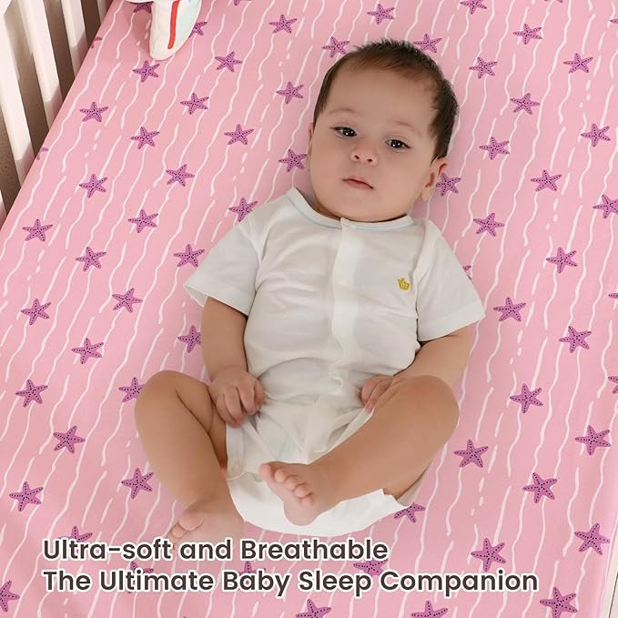 david's kids 3 Pack Mini Crib Sheets, Soft Breathable Premium Pack N Play Sheets for Baby Boys Girls Neutral, Playard and Mini Crib Mattresses, Beach