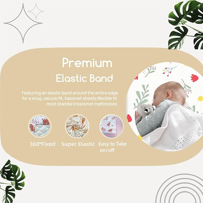 4 Pack Bassinet Sheets for Boys and Girls, Compatible with Newton, Jimglo 3 in 1, HARPPA and Larex 3 in 1 Baby Bassinet, Soft and Skin-Friendly, Pink and Rabbit