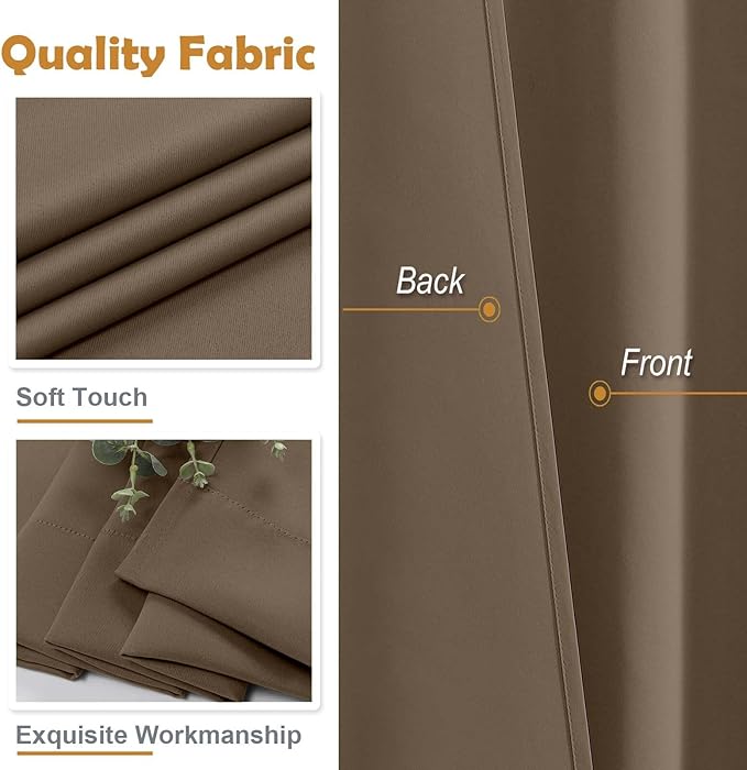 Aiyufeng Brown Blackout Curtains for Bedroom 63 Inch Length 2 Panels Set, Solid Thermal Insulated Energy Saving Rod Pocket Window Treatment Curtains Blackout Drapes, W40 x L63 Inch, Brown