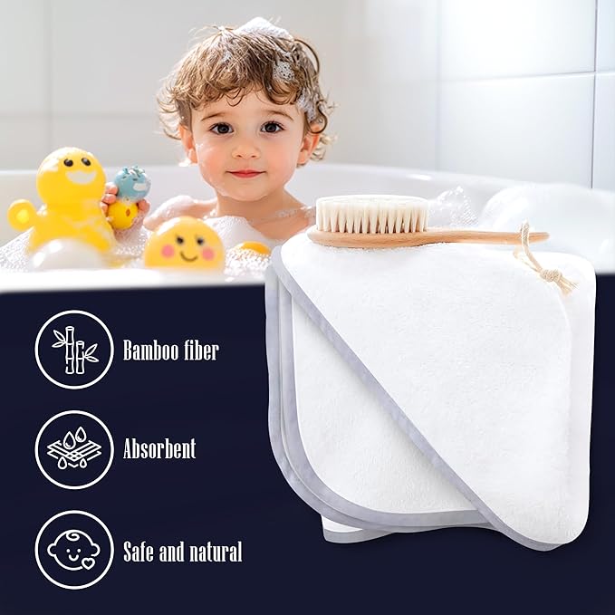 2 Pack Baby Bath Towel - Rayon Made from Bamboo - Ultra Soft Hooded Towels for Babies,Toddler,Infant - Newborn Essential -Perfect Baby Registry Gifts, 37.5x37.5 in - Grey and White