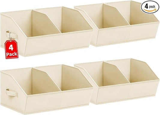 Closet Organizers and Storage Bins - 4 Pack Collapsible Divided Trapezoidal Cube Storage Bins Baskets For Organizing Clothes Blankets,Toys, Books, Towels(Beige)