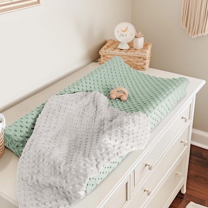 Susurration 2Pack Changing Pad Covers Super Soft Minky Dots Plush Changing Table Covers 33x17x7in Breathable Changing Pad Sheets for Unisex Baby Girls and Boys (Grey&Green)
