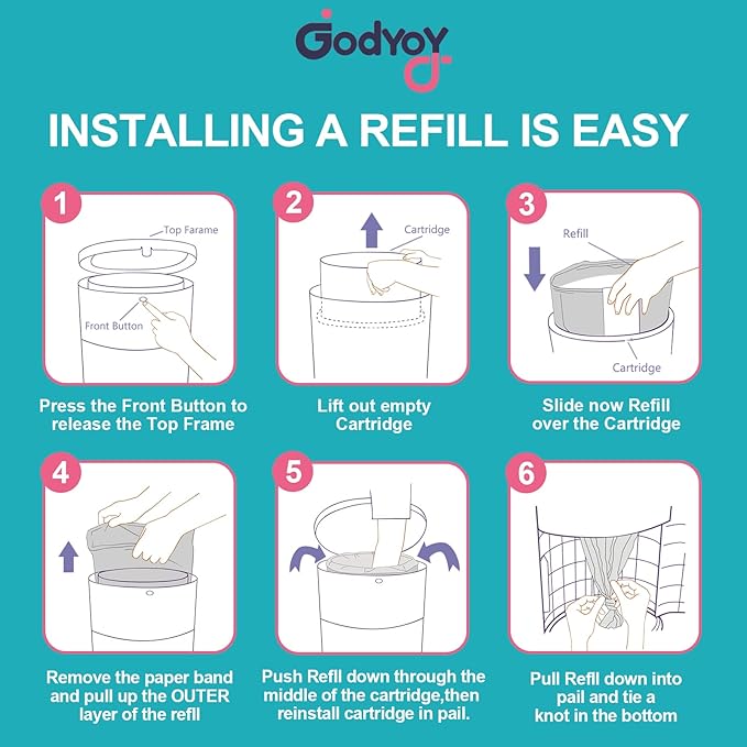 Refills Compatible with DEKOR Plus Diaper Pail Refill Bags| 8 Pack| Super Powerful Odor Eliminator Extra Thick Diaper Pail Bags| Each Holds up to 6032 Diapers| Fresh Lemon Scent| Easy to Replace