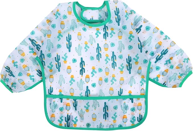 Accmor 4 Pack Long Sleeve Bibs, Baby Smock Waterproof Sleeved Bib Smock for Baby Toddler 6-36 Months