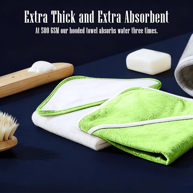 2 Pack Baby Bath Towel - Rayon Made from Bamboo, Ultra Soft Hooded Towels for Babies,Toddler,Infant - Newborn Essential -Perfect Baby Registry Gifts for Boy Girl (White and Green, 30 x 30 Inch)