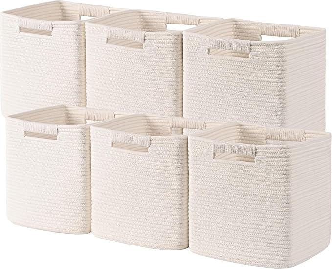 11 Inch Storage Cubes, 6 Pack Cube Storage Bins for Organizing, Cotton Rope Woven Baskets for Shelves, Bathroom, Kids Room, Closets, Baby Nursery