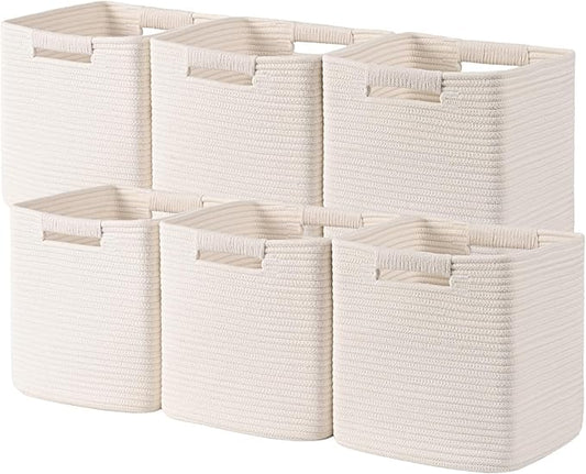 11 Inch Storage Cubes, 6 Pack Cube Storage Bins for Organizing, Cotton Rope Woven Baskets for Shelves, Bathroom, Kids Room, Closets, Baby Nursery