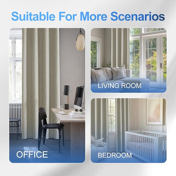 Linen 100% Blackout Curtains for Bedroom, Room Darkening Curtains for Living Room, 108 Inch Blackout Curtains, Extra Long Curtain Grommets Drapes, Thermal Curtains (2 Panels, Natural)