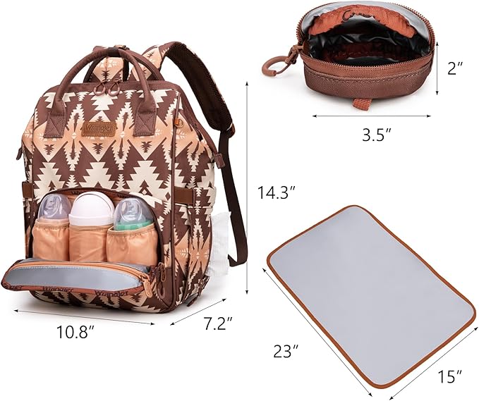 Montana West Wrangler Diaper Bag Backpack Aztec Travel Backpack Purses Western Multi-Function Baby Bags for Mom with Waterproof Insulated Pockets