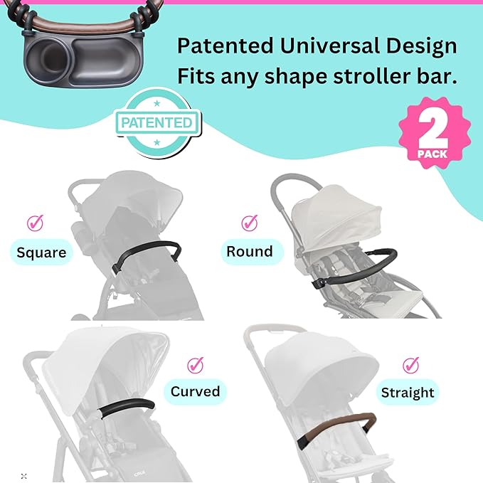Swanoo Universal Stroller Snack Tray | Pack of 2 | Compatible with Nuna | Stroller Cup Holder | Bumper Bar | Stroller Tray Attachment with Cups Holder for Baby Toddler | Stroller Accessories