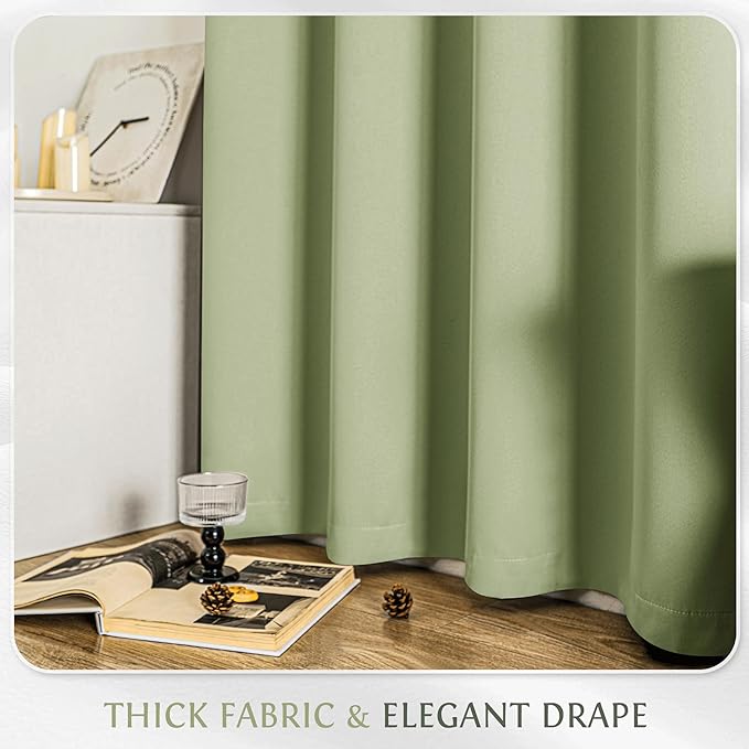 Beauoop Sage Green 100% Blackout Curtains 63 Inch Long 2 Panels for Bedroom Living Room Solid Room Darkening Thermal Insulated Soundproof Energy Saving Grommet Top Window Treatment Drapes,52x63 2 Set