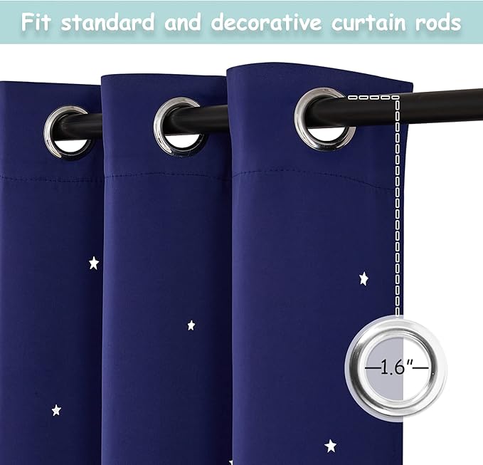 NICETOWN Kids Room Darkening Navy Blue Curtains, Galaxy Theme Starry Blackout Drapes Thermal Insulated Small Window Grommet Curtains (1 Pair, W34 Inches x L54 Inches)