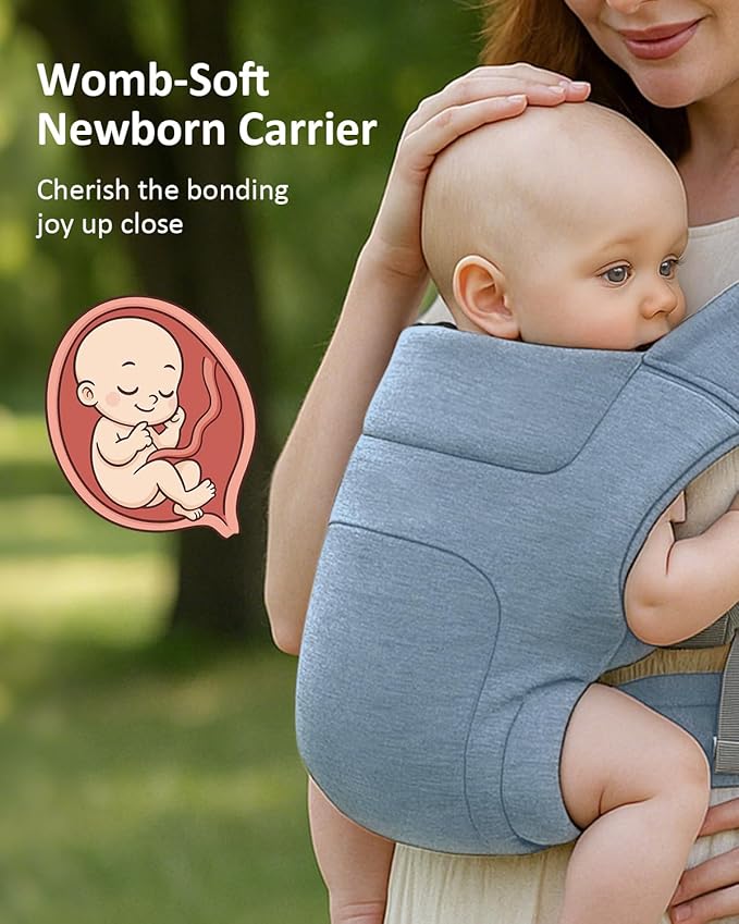 HEYVALUE Baby Carrier Newborn to Toddler(7-35lbs), Ergonomic Cross-Back Wraps with Adjustable Straps, Newborn Carrier with Effortless Put-On, Head Support for Hands-Free Comfort, Blue