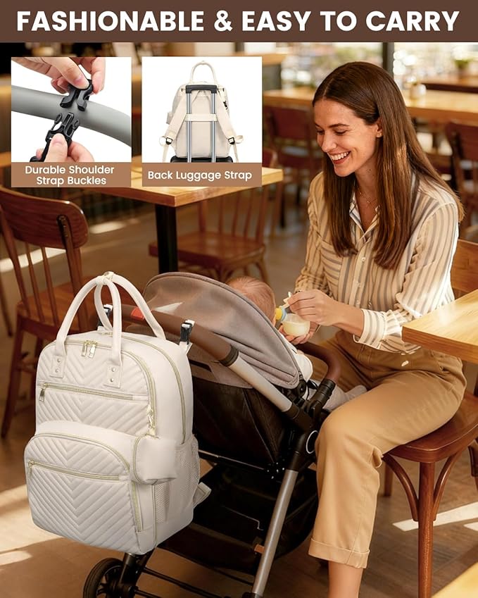 Diaper Bag Backpack,Baby Essentials Diapers Bag with Pacifier Case,Multipurpose Stylish Large Capacity Travel Backpack for Baby Girl/Boy(L-Beige)