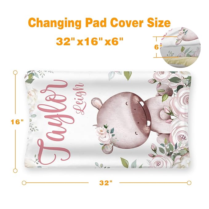 Custom Changing Pad Cover Set - Jersey Knit Ultra Soft Unisex Waterproof Diaper Changing Table Covers with Personalized Name for Baby Boys Girls - Comfy Cozy 2 Pcs Set Style20
