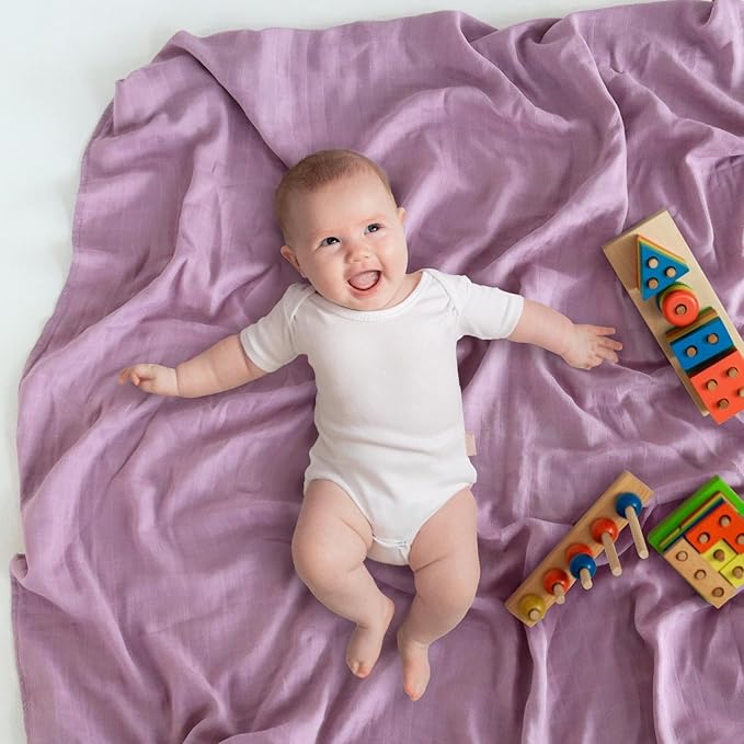 LifeTree Baby Swaddle Blankets, Boys Girls Muslin Swaddling Wrap Receiving Blanket for Newborn, 70% Viscose from Bamboo and 30% Cotton, Large 47" x 47", Flower and Mauve Pattern