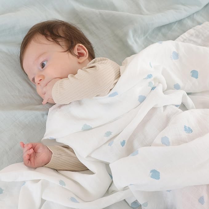 Muslin Swaddle Blankets for Boys & Girls, Receiving Baby Blanket for Newborns, Large 47 x 47 Inches, Soft Breathable Baby Swaddles, 4 Pack Stars & Striped