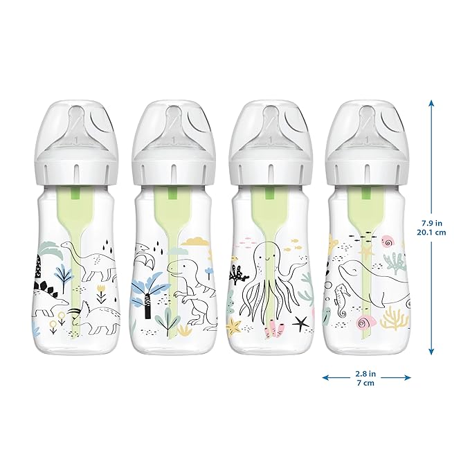 Dr. Brown's Anti-Colic Options+ Wide-Neck Baby Bottle Designer Edition Bottles, Ocean Decos, 9 oz/270 mL, Level 1 Nipple, 0m+, 2-Pack