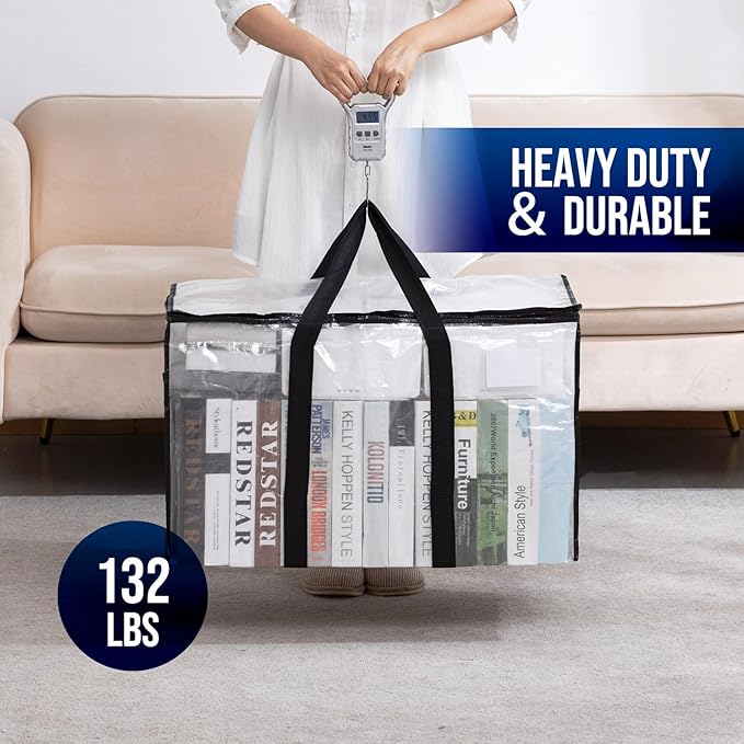 TAILI Extra Large Moving Bags, 6 Pack Clear Heavy Duty Totes for Storage with Visible Window, Wrap Around Handles, Storage Bags for Space Saving, Alternative to Moving Boxes