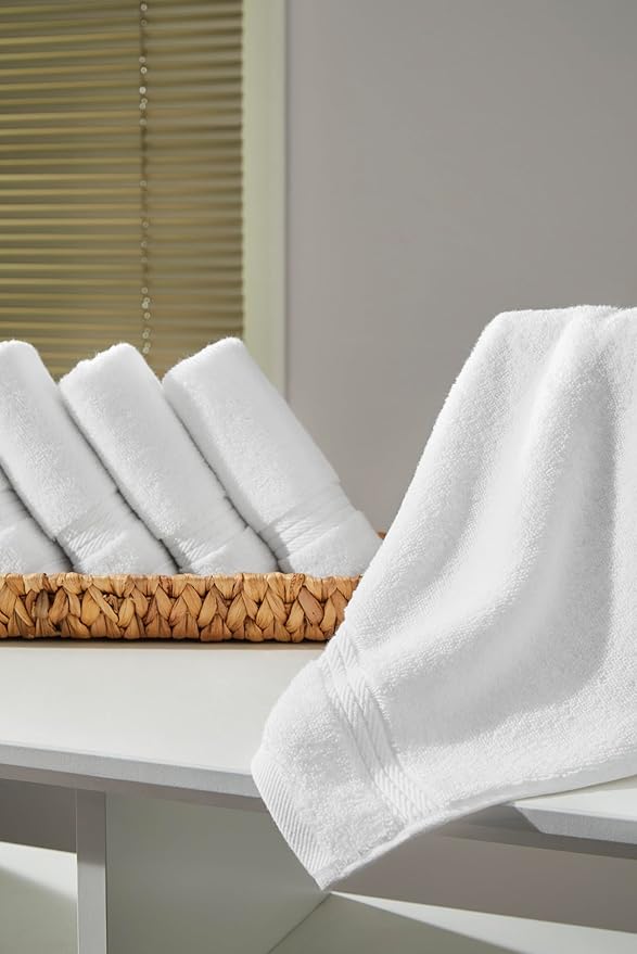 Ozdilek 6-Piece Washcloth Set 13x13 100% Turkish Cotton, 600 GSM, Soft, Gentle on Sensitive Skin, Multi-Purpose Use, Washable, Reusable, Ideal for Baby Care & Spa 6 Towels (Bright White)
