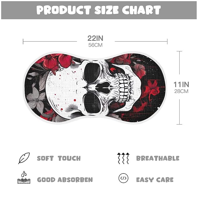 Kigai Flower Halloween Sugar Skull Muslin Baby Burp Cloths, Large Absorbent Cotton Muslin Burp Cloths Set of 1, Washcloths, Face Towel, Bibs for Newborn Boys Girls, 11 x22 Inch