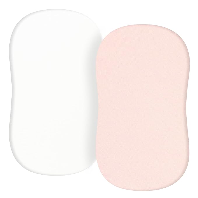 TILLYOU Baby Bassinet Sheets for Girls Boys 2 Pack Baby Sheets for Square Rectangle Oval Bassinet Mattress 33X16 Inch, Pink & White