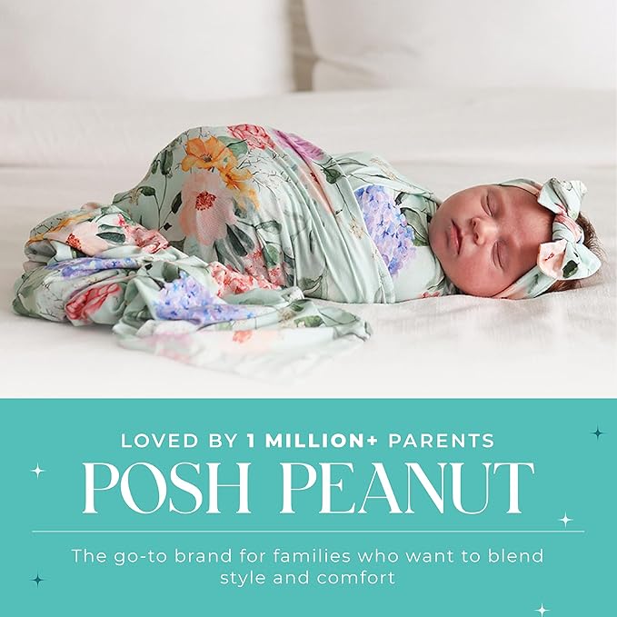 Posh Peanut Swaddle Blanket & Headband Set – Viscose from Bamboo Stretchy Baby Swaddle for Newborn Girls, Receiving Blanket or Nursing Cover (Erin)