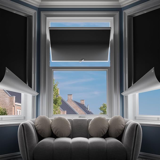 G-WACK Blackout Curtains for Bedroom,Portable No-drill Blackout Blinds for Indoor Windows with Upgraded Hook&Loop,Thermal Insulated Shades Black out Window Cover for Nursery,Travel,RV(67" x 72",Black)