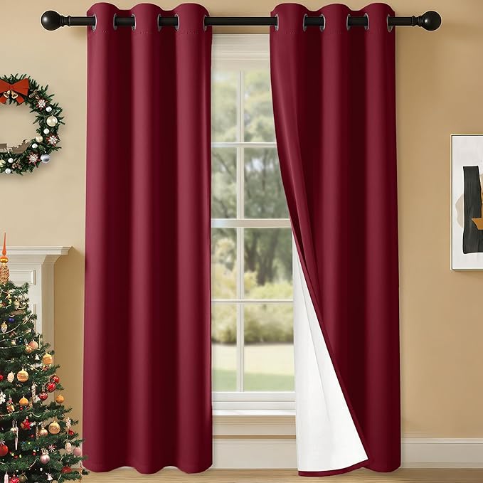 100% Blackout Curtains 84 Inch Length for Bedroom Living Room, Grommet Thermal Insulated Room Darkening Drapes, Light Blocking Window Treatment Decor, 2 Panels, 37x84, Burgundy Red