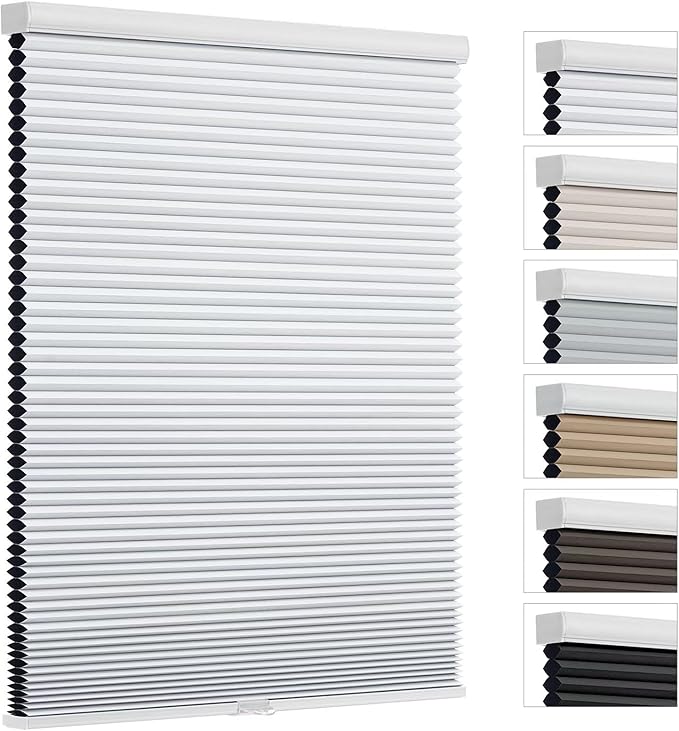 Changshade Cordless Blackout Cellular Shades for Indoor Windows Doors, Black Out Room Darkening HoneyComb Blinds Thermal Insulated 1.5 Inch Cell for Home, Bedroom, Bathroom, Nursey, 46"W×64"H, White