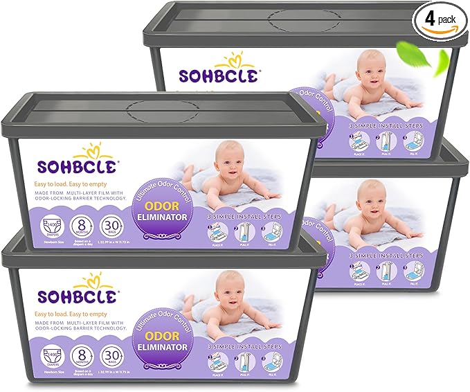 SOHBCLE Refills Compatible with Genie Easy Roll Signature Diaper Pail and Platinum Diaper Pail, Upgraded 120 Bags Hold up to 5600 Newborn Diapers, Extra Thickness Powerful Odor Control, Plant Scented