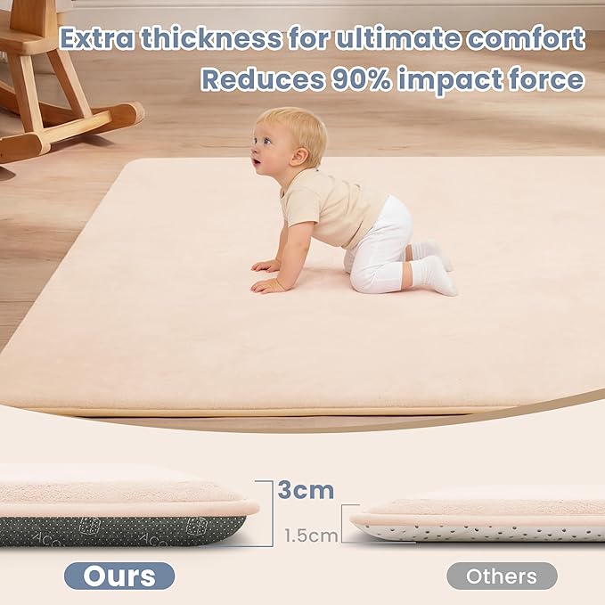ACOMOPACK 1.3" Thick Baby Play Mat for Floor 59x71"-Large Water-Repellent&Non-Slip Memory Foam Mat for Kids,Toddlers,Soft Velvet Nursery Rug for Tummy Time&Crawling,Yoga,Tatami Style(Blush)