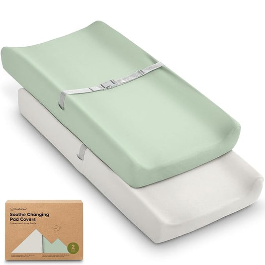 2-Pack Organic Changing Pad Covers for Girl, Boy, Neutral - 100% Cotton Changing Table Pad Cover, Soft Baby Nursery Diaper Changing Pad Sheets, Contour Changing Pads Liners, Change Pad Cover (Sage)