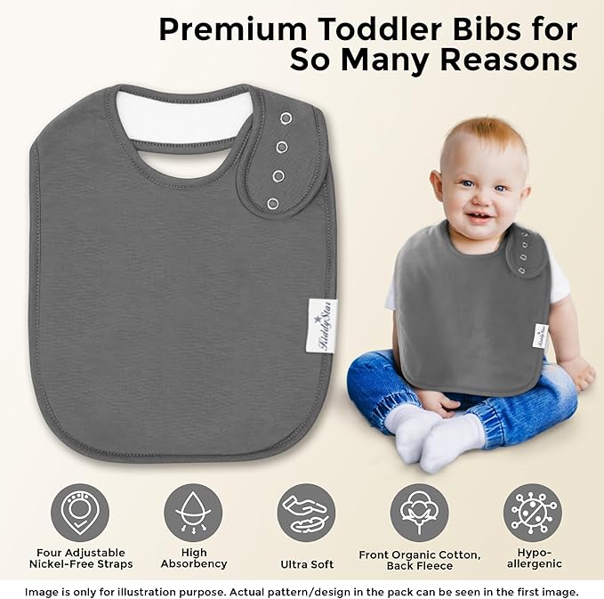 KiddyStar Organic Cotton Baby Bibs for Boys & Girls – Soft, Absorbent Teething & Drool Bibs - Adjustable Snaps for Toddlers