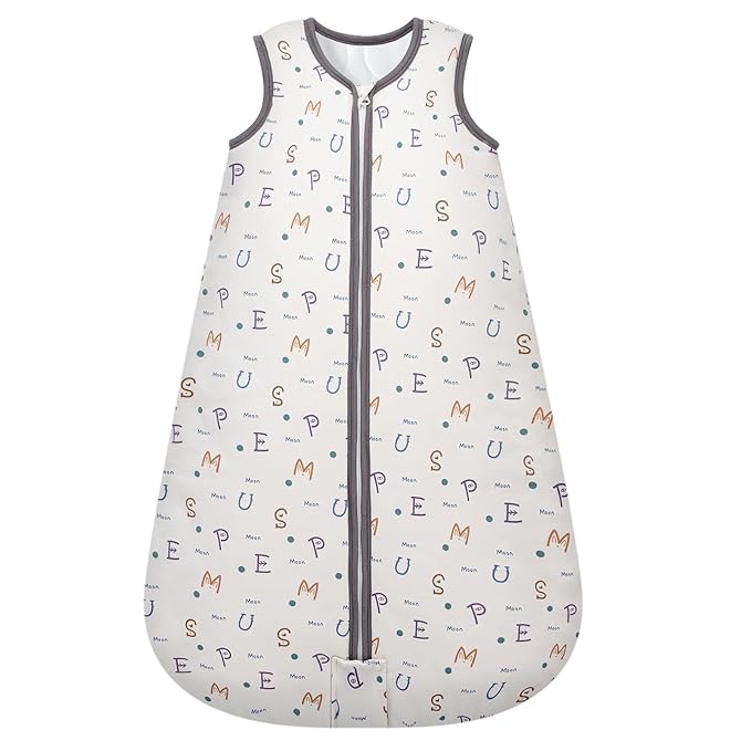 Mosebears Sleep Sack Baby Winter Wearable Blanket with 2-Way Zipper,2.5 TOG Cotton Sleep Sack Unisex (Alphabet, 18-24 Months)