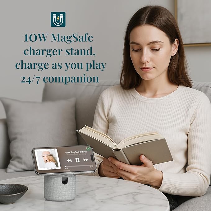 ANJANK White Noise Sound Machine with Wireless Charger Stand, 20 Soothing Sleep Sounds, 32-Level Volume, Auto-Off Timer, 10W Magnetic Charging for iPhone, Dorm Essential for Adults, Must-Have Gift