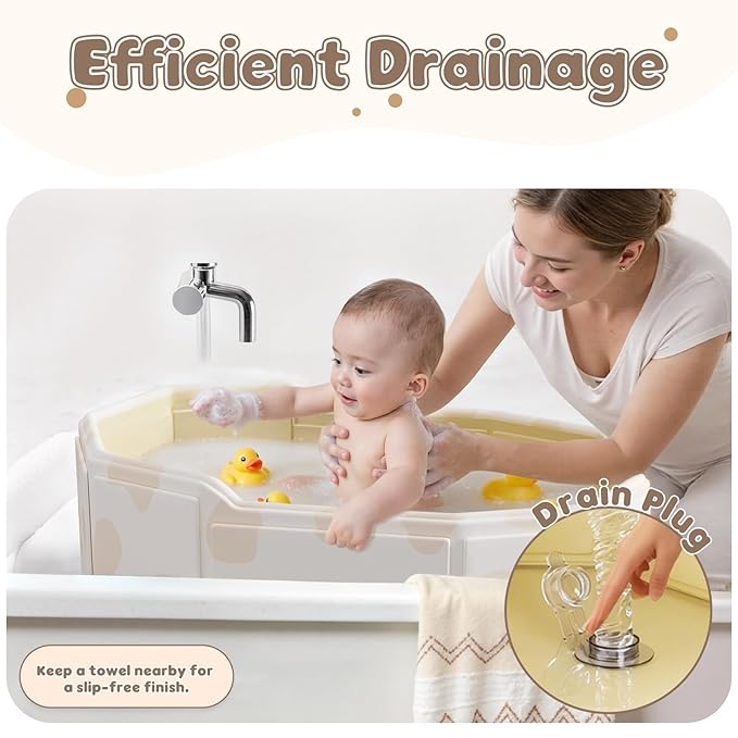 Collapsible Baby Bathtub for Shower, Portable Foldable Toddler Bath Tub with Non-Slip Base, Compact Travel Essentials for Kids & Infants, Easy Storage in Small Spaces, White