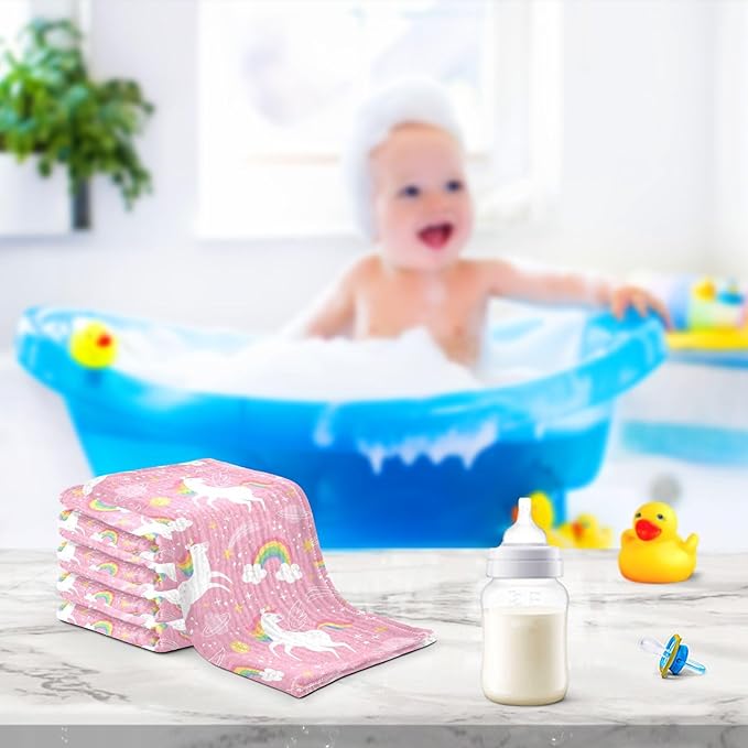 vvfelixl Baby Muslin Washcloths White Unicorn Rainbow Star Baby Burp Cloths Cotton Baby Face Towel for Newborn Infants Boys Girls Soft and Absorbent 11.8 X 11.8 in, 3 Pack