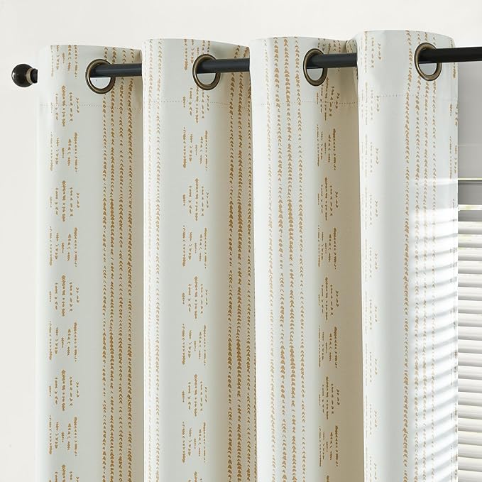jinchan 95% Blackout Curtains Boho Curtains for Bedroom Living Room 90 Inch Long Grommet Top Thermal Insulated Beige Curtains Modern Room Darkening Drapes Window Curtain Set 2 Panels