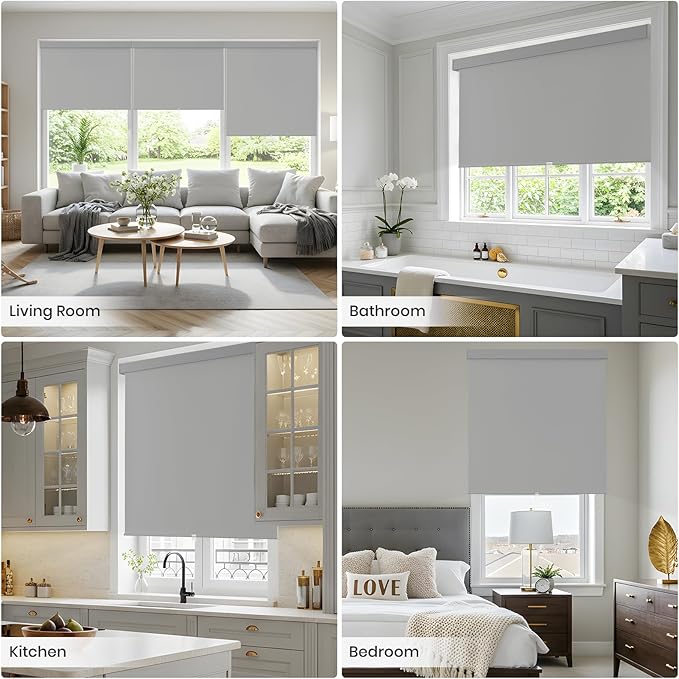 100% Blackout Roller Shades Cordless Blinds for Indoor Windows,Free-Stop Window Shades Pull Down,Thermal Insulated Fabric UV Protection,Blackout Window Guard Blinds for Home,Office,Grey,31" W x 72" H