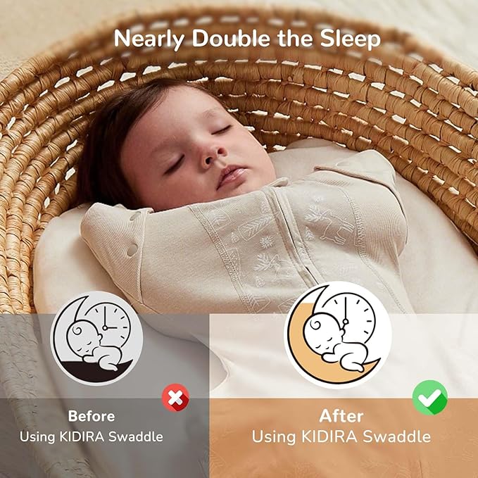 KIDIRA Swaddle for Newborns, Baby Swaddles 0-3 Months 5-13lb, Arms Up Swaddle 0-3 Months Newborn with Moisture-Wicking Fabric, Promotes Healthy Hip Development, 2-Way Zipper, 1Pack (Jungle and Deer)