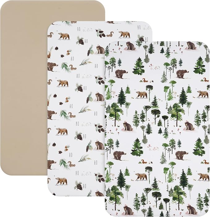 david's kids 3 Pack Mini Crib Sheets, Soft Breathable Premium Pack N Play Sheets for Baby Boys Girls Neutral, Playard and Mini Crib Mattresses, Woodland Animals