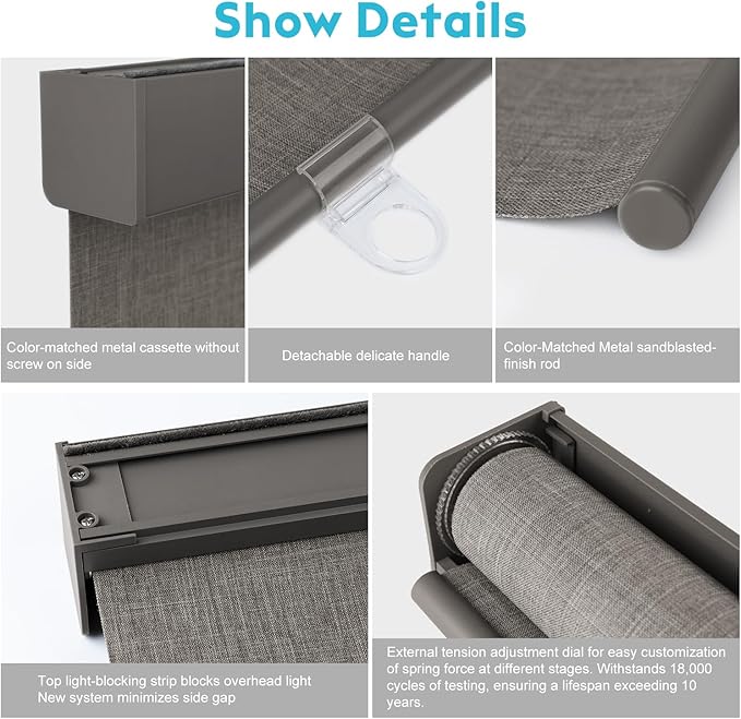 100% Blackout Roller Shades, Free-Stop Cordless Roller Blinds for Windows, Thermal Insulated Linen Fabric Window Shades UV Protection for Home, Door, Coffee, 44" W x 72" H