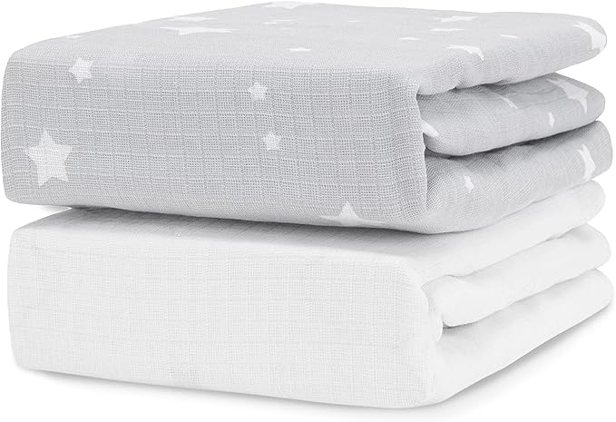 Newton Baby Fitted Crib Sheet (2-Pack) - Ultra Breathable and Soft, Organic Cotton, Fits All Standard Cribs, Stardust Grey & Plain White