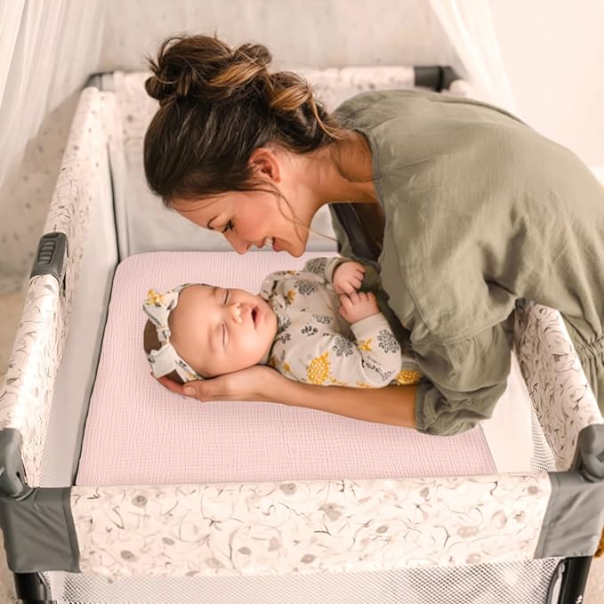 lulumoon Fitted Pack and Play Sheets: Soft Muslin Cotton Mini Crib Sheets - Neutral Colors for Boys and Girls
