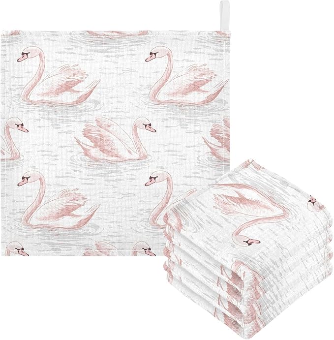 vvfelixl Baby Muslin Washcloths Pale Pink Swans Baby Burp Cloths Cotton Babys Face Towel for Newborn Infants Boys Girls Soft and Absorbent 11.8 X 11.8 in, 3 Pack