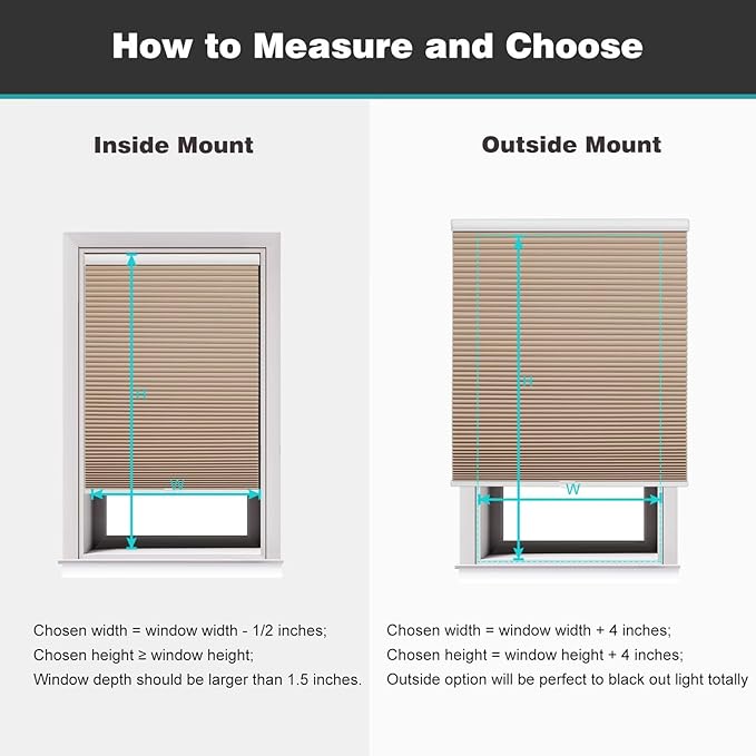Changshade Blackout Blinds, Cordless Cellular Shades, Honeycomb Blackout Shades, Room Darkening Blinds, Pull Down Window Shades, Easy to Install Honeycomb Window Blinds, 24" W x 36" H, Light Brown