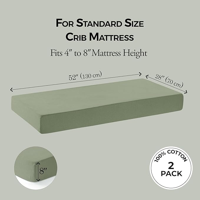 Dreamology Crib Sheets Cotton, 100% Cotton Fitted Crib Sheet, 2 Pack, Standard Crib Sheet, Cotton Crib Sheets fitted Girls,Boys,Crib Mattress Sheet,Toddler Bed Sheets, 28x52 Crib Sheet | Green,Flowers