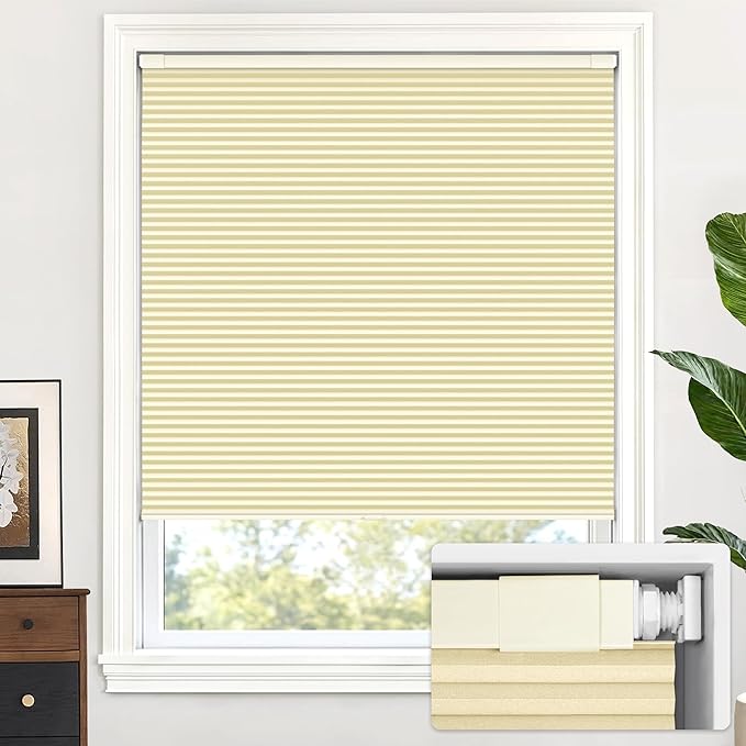 LazBlinds Cordless Cellular Shades, No Tools No Drill Blackout Honeycomb Shades Pleated Blinds for Windows, 38'' W x 72'' H, Soft Cream
